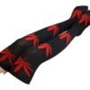 LuckeLadybug LLC weed print thigh high socks with red leaf design on a black background