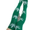 Green weed print thigh high socks featuring a stylish leaf pattern for trendy looks
