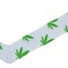 LuckeLadybug LLC weed print thigh high socks with green leaf designs on a white background