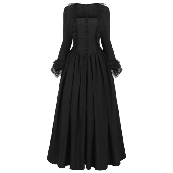 womens black medieval dress front view black 2
