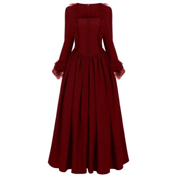 womens black medieval dress front view burgundy