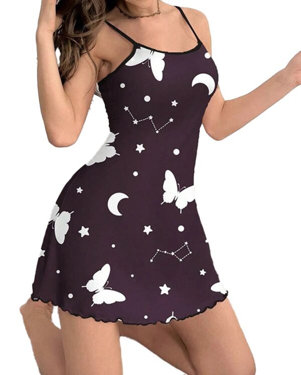 Women's butterfly print nightdress with a star and moon pattern for a whimsical nighttime look