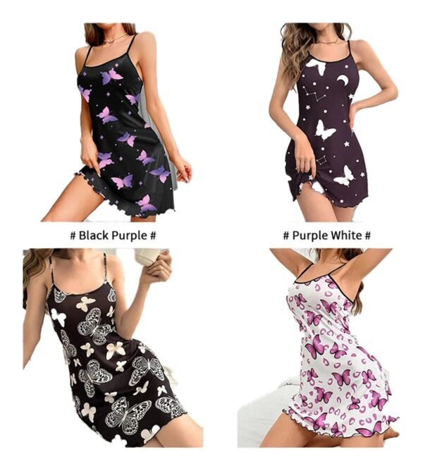 LuckeLadybug women's butterfly print nightdress in various colors including black purple and white