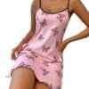 Soft pink women's butterfly print nightdress with delicate straps and a stylish hem design