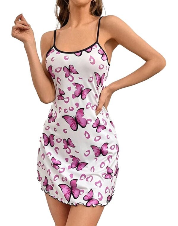 LuckeLadybug LLC women's butterfly print nightdress in white with pink butterfly patterns