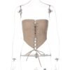 Beige women's corset crop top with lace-up front and adjustable tie for a stylish fit