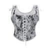 LuckeLadybug LLC women's corset top with floral design and adjustable ties for a stylish fit