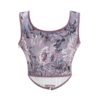 Floral pattern women's corset top with a fitted silhouette and scoop neckline from LuckeLadybug LLC
