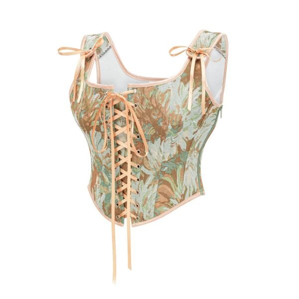 Womens Corset Top With Floral Design 7 Womens Corset Top With Floral Design LuckeLadybug LLC women's corset top with floral pattern and lace-up front for a stylish look