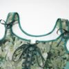 LuckeLadybug LLC women's corset top in green floral design with lace-up front and adjustable shoulder ties