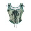 LuckeLadybug LLC women's corset top with floral print and adjustable lace-up front design