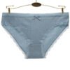 Light blue women's cotton hipster underwear with lace trim and bow detail