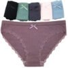Women's cotton hipster underwear in assorted colors with lace trim and bow detail