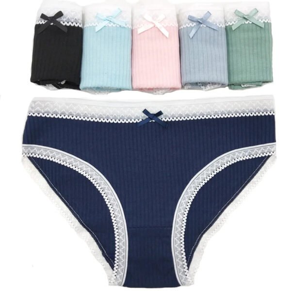 Womens Cotton Hipster Underwear 6 Pack 33 Womens Cotton Hipster Underwear 6 Pack Set of women's cotton hipster underwear in various colors with lace trim and bow detail