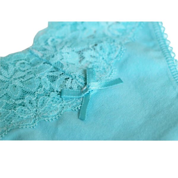 Womens Cotton Thong Panties 6-Pack Set 17 Womens Cotton Thong Panties 6-Pack Set LuckeLadybug women's cotton thong panties in turquoise with lace detailing and bow accent