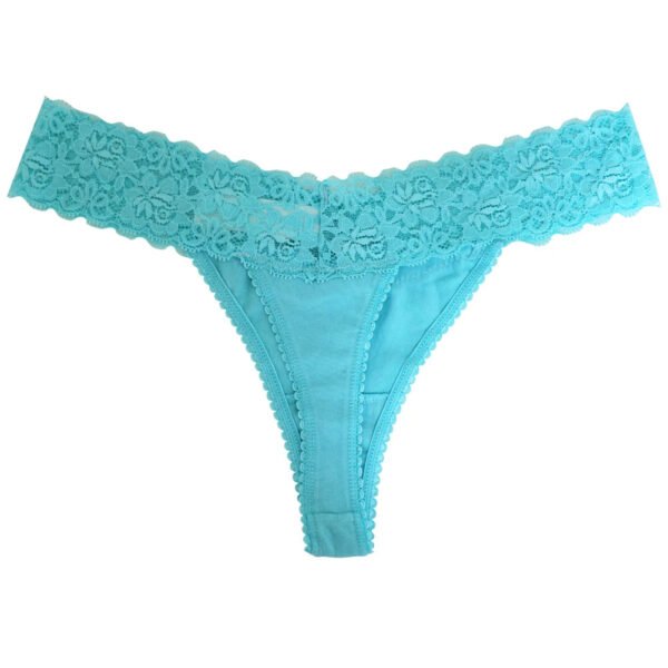 Womens Cotton Thong Panties 6-Pack Set 16 Womens Cotton Thong Panties 6-Pack Set LuckeLadybug women's cotton thong panties in teal with lace trim for comfortable everyday wear