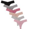 Womens Cotton Thong Panties 6-Pack Set 35 Womens Cotton Thong Panties 6-Pack Set Set of women's cotton thong panties in various colors with lace trim design