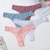 Set of five women's cotton thong panties in various colors with polka dots for comfortable everyday wear