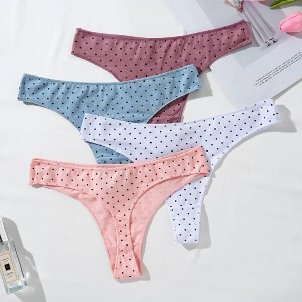 Womens Cotton Thong Panties Stylish Comfort 28 Womens Cotton Thong Panties Stylish Comfort Set of five women's cotton thong panties in various colors with polka dots for comfortable everyday wear