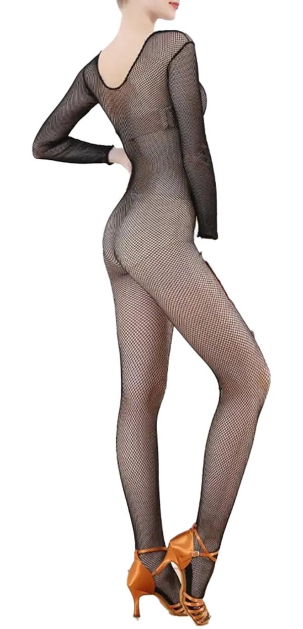 LuckeLadybug women's fishnet jumpsuit in black with long sleeves and form-fitting design