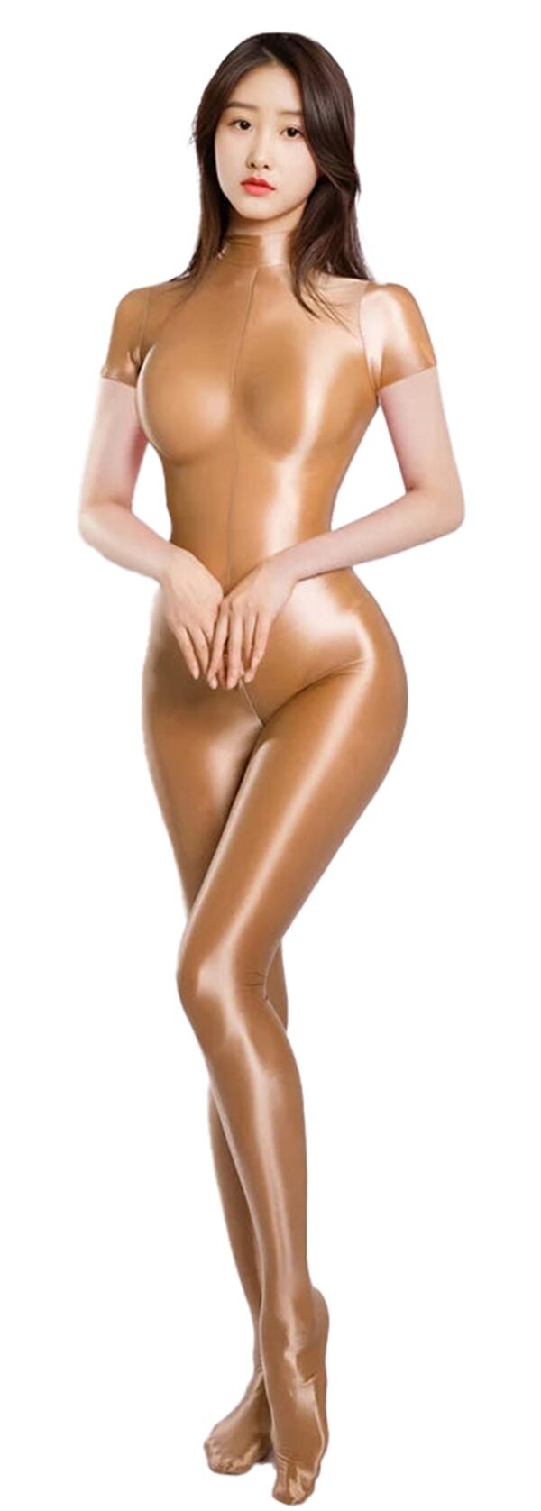 Sleek women's fitness bodysuit zipper in shiny gold for stylish workout clothing