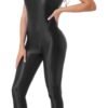 Black womens full body bodysuit with sleek design, perfect for layering or performance use