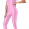 Womens full body bodysuit in pink with sleek, form-fitting design for a stylish look
