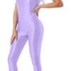 LuckeLadybug LLC womens full body bodysuit in lavender color, featuring a sleek and seamless design
