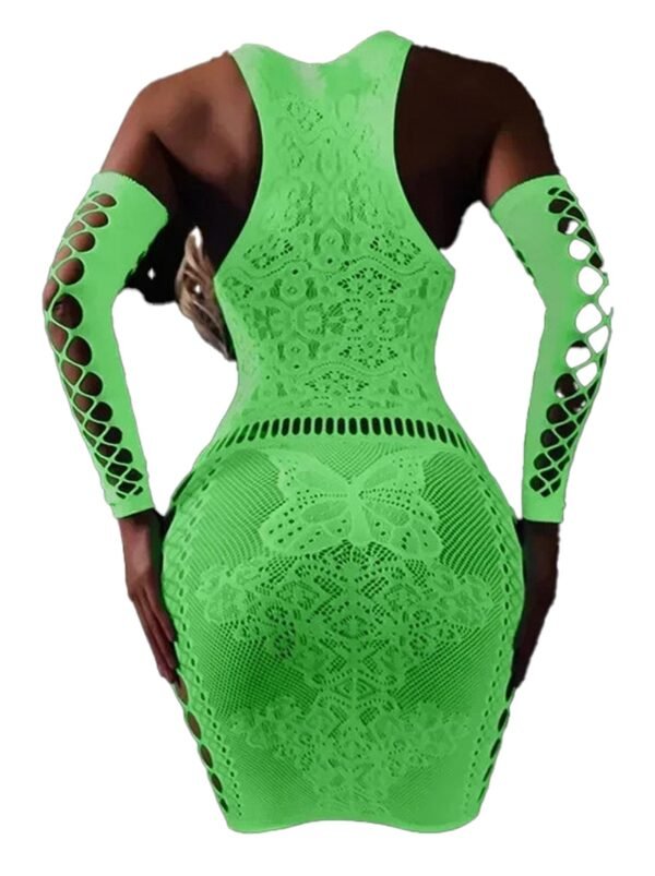 LuckeLadybug women's glow in the dark bodystocking in vibrant green with intricate designs and long sleeves