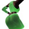 Women's glow in the dark bodystocking in neon green with fishnet design and long sleeves