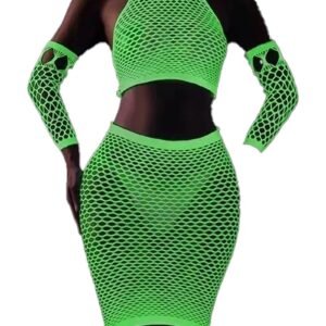 LuckeLadybug women's glow in the dark bodystocking in vibrant green featuring a fitted design and stylish cutouts