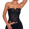 Stylish women's lace corset top in black with a fitted design for a fashionable look