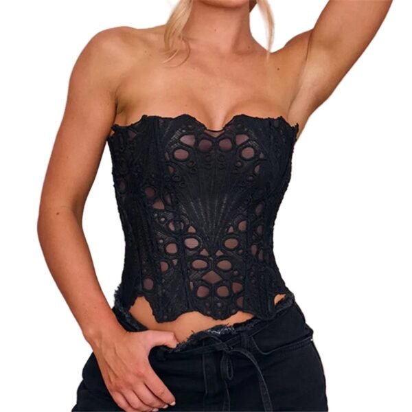 Womens Lace Corset Top For Stylish Looks 24 Womens Lace Corset Top For Stylish Looks Stylish women's lace corset top in black with a fitted design for a fashionable look