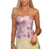 Stylish women's lace corset top in purple with floral design for trendy summer looks