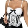 Womens Lace Corset Top With Bow Detail 7 Womens Lace Corset Top With Bow Detail LuckeLadybug womens lace corset top in white with black lace-up detail and elegant bow for a stylish look