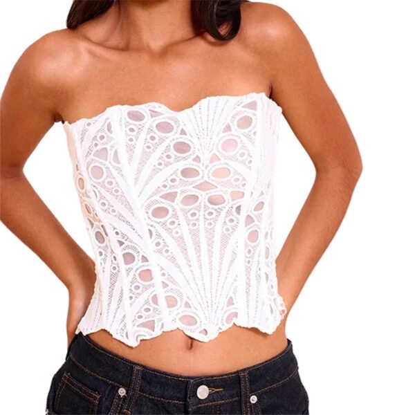 Womens Lace Corset Top For Stylish Looks 22 Womens Lace Corset Top For Stylish Looks Elegant women's lace corset top in white with intricate lace patterns for stylish summer wear