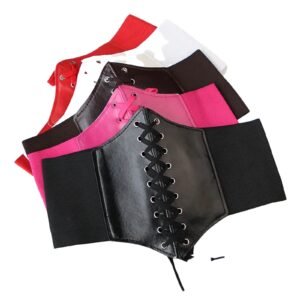 Women's leather corset belt in various colors for stylish and supportive waist shaping