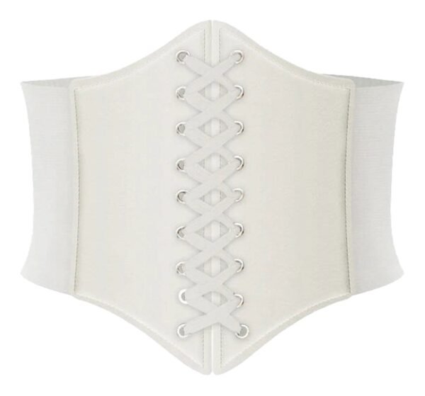 Womens Leather Corset Belt for Style 5 Womens Leather Corset Belt for Style LuckeLadybug women's leather corset belt in white with front lace-up detail for a stylish look