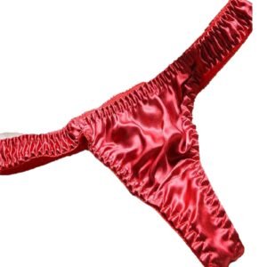 Satin red women's low waisted thongs with ruched details for a stylish and comfortable fit