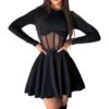 Fashionable women's mesh corset dress with long sleeves and flared skirt for modern style