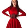 Stylish women's mesh corset dress in red with long sleeves and flared skirt for a chic look