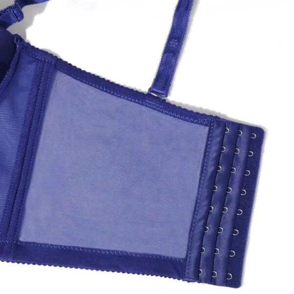 Women's push up corset top in blue featuring adjustable straps and hook-and-eye closure