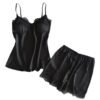 Luxurious women's satin pajama set in black with lace trim for a comfortable sleep experience
