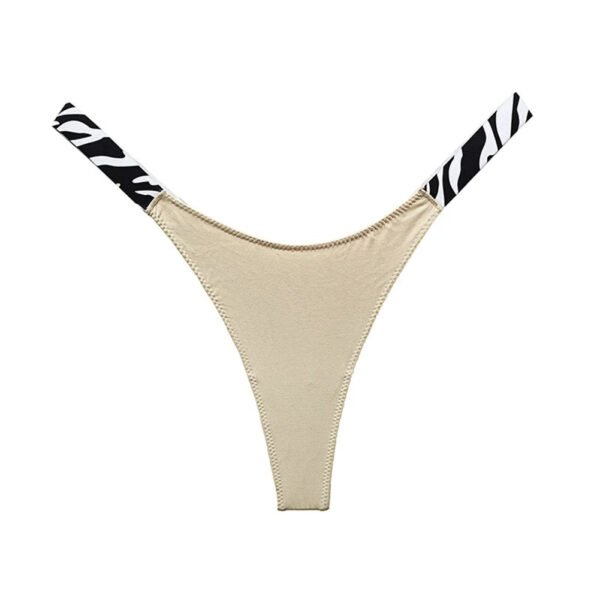 LuckeLadybug women's sexy high cut thong with stylish zebra print side details in beige