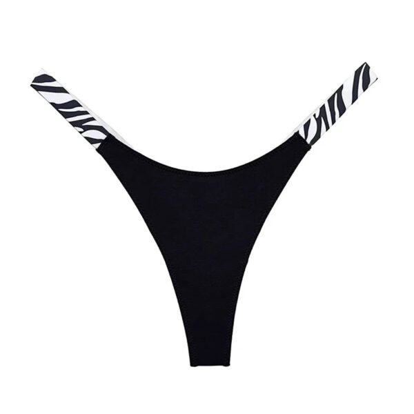 LuckeLadybug LLC women's sexy high cut thong in black with stylish zebra print straps
