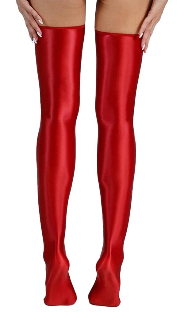 Red Thigh-High Stockings from LuckeLadybug LLC, perfect pairing with women's sheer knee high stockings