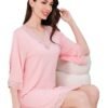 LuckeLadybug LLC women's summer night dress in pink with lace trim and short sleeves