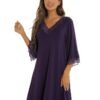 LuckeLadybug women's summer night dress in purple with lace trim and three-quarter sleeves