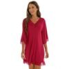 LuckeLadybug women's summer night dress in burgundy with lace trim and loose fit sleeves