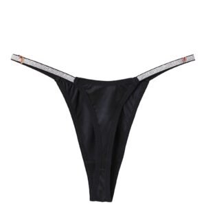 Black women's thong briefs with sleek design and shimmering side details for stylish comfort